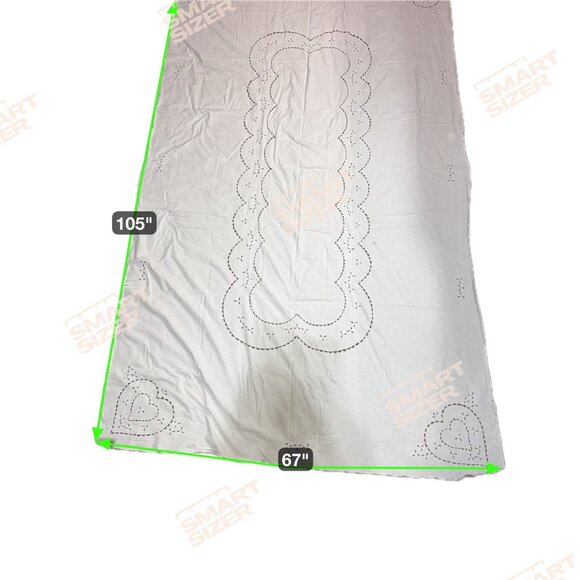 Vintage White Victorian Banquet Tablecloth Heart Floral Cutout Design 67" x 105" - Picture 5 of 5